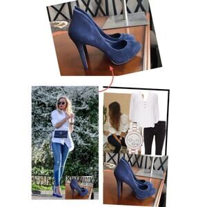 BCBG  heels, suede blue classic chic timeless sexy size 7 minimalist